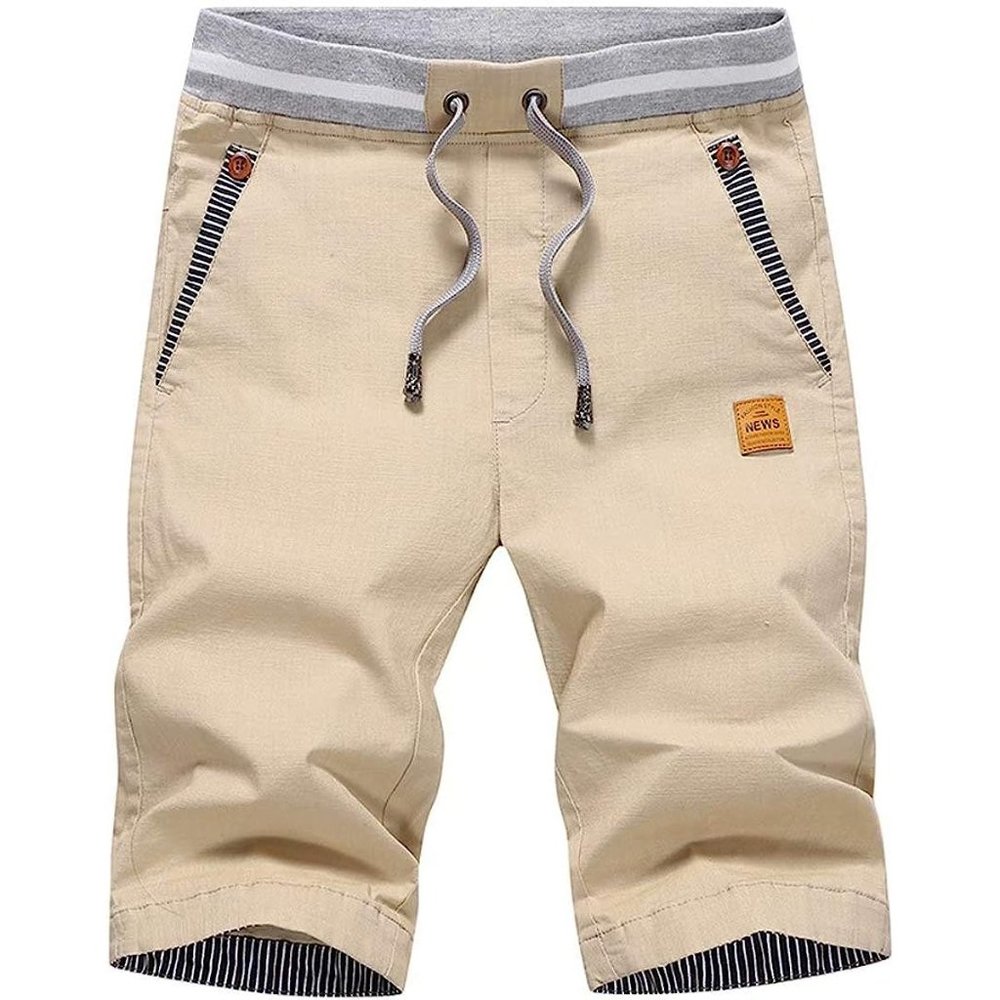 Casual Classic Fit Drawstring Summer Beach Shorts with Elastic Waist and Pockets